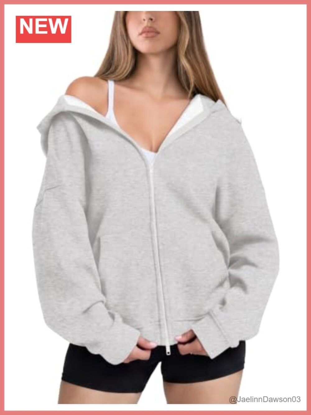 Oversized Zip Up Hoodie Soft Fleece Full Zipper Jacket with Pockets
